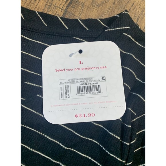 Isabel Maternity Striped 3/4 Sleeve Ribbed T-Shirt Maternity Dress Large, 1020 - Picture 5 of 8